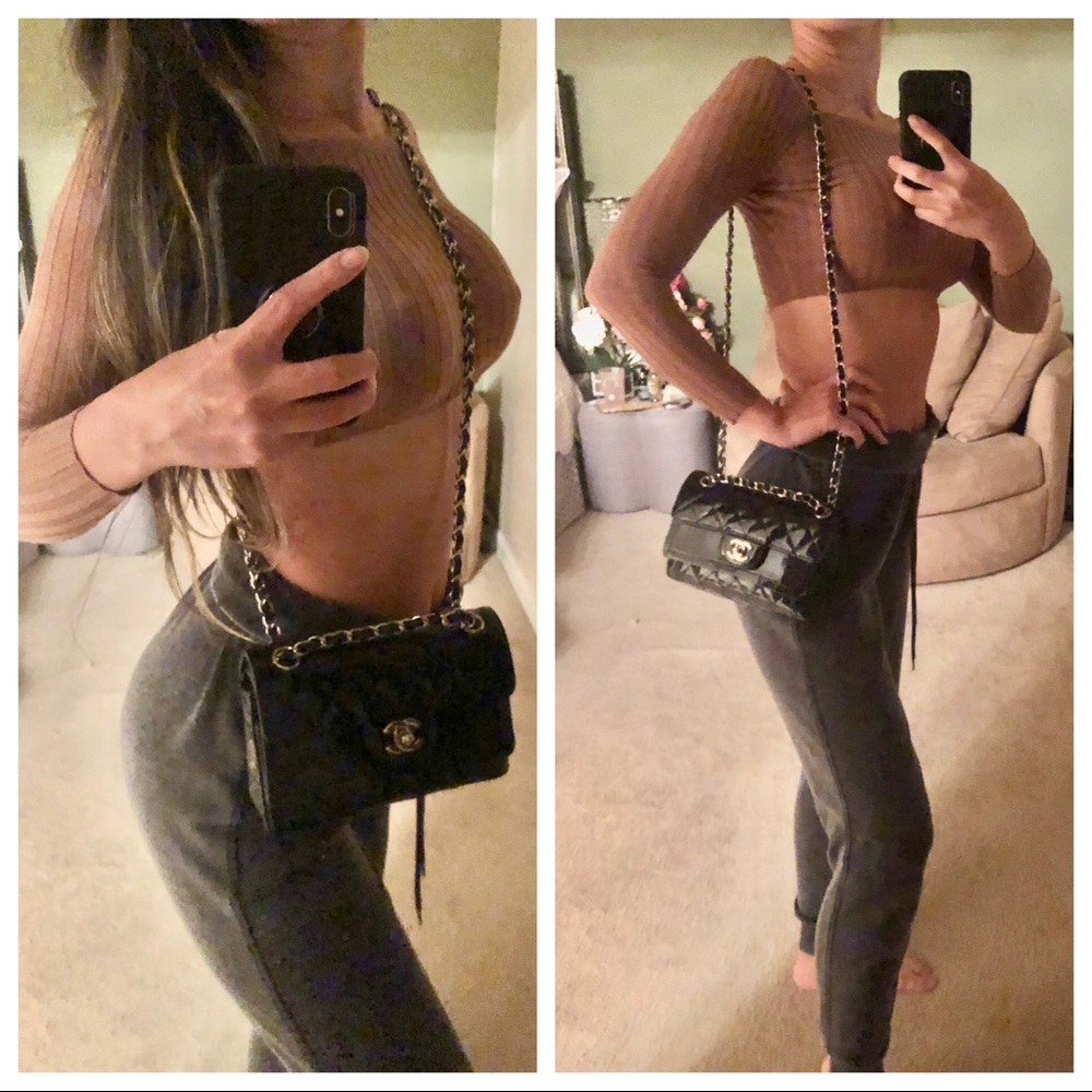 CHANEL navy patent leather shoulder flap bag